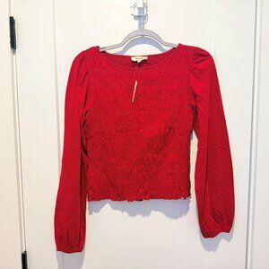 Madewell Smocked Boatneck Top in Ruby, Size Small NWT